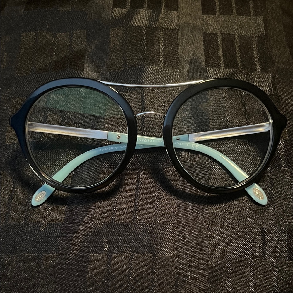 Tiffany & Co. Black and Blue Round Glasses with Swarovski Crystals